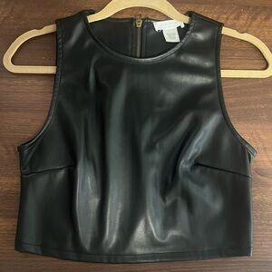 Sleek Black Leather Crop Top